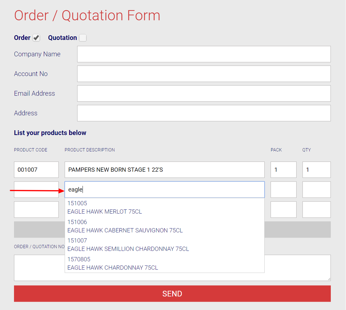 online order form